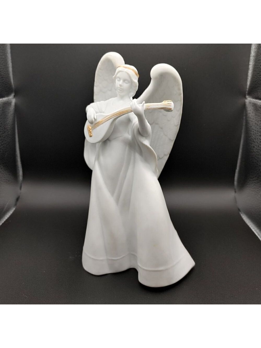 Enesco White Gold Musical Lute Angel Figurine 1987